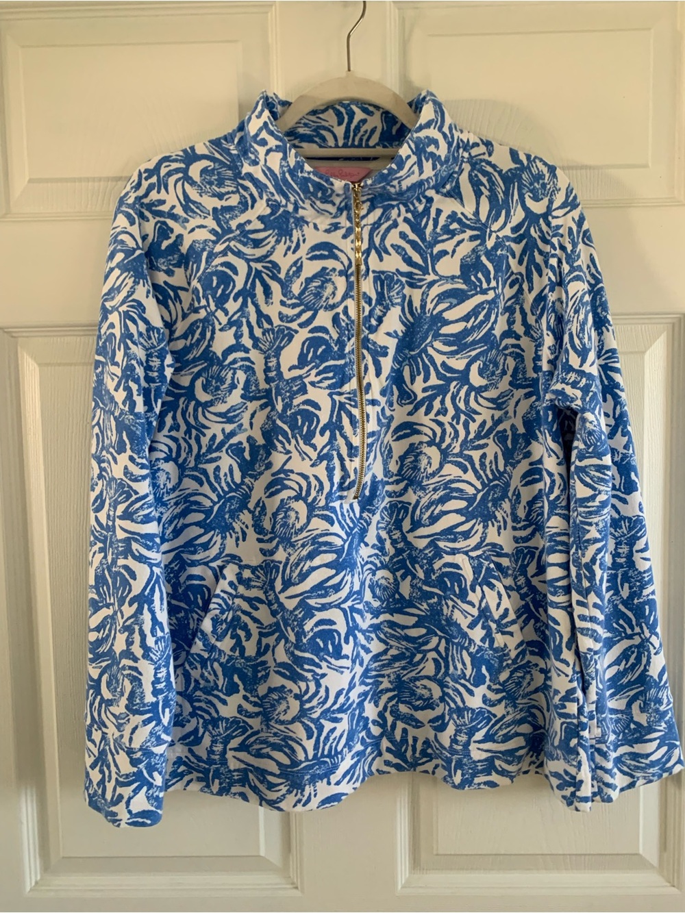 Lilly Pulitzer Blue and White Printed Quarter-Zip Pullover Jacket